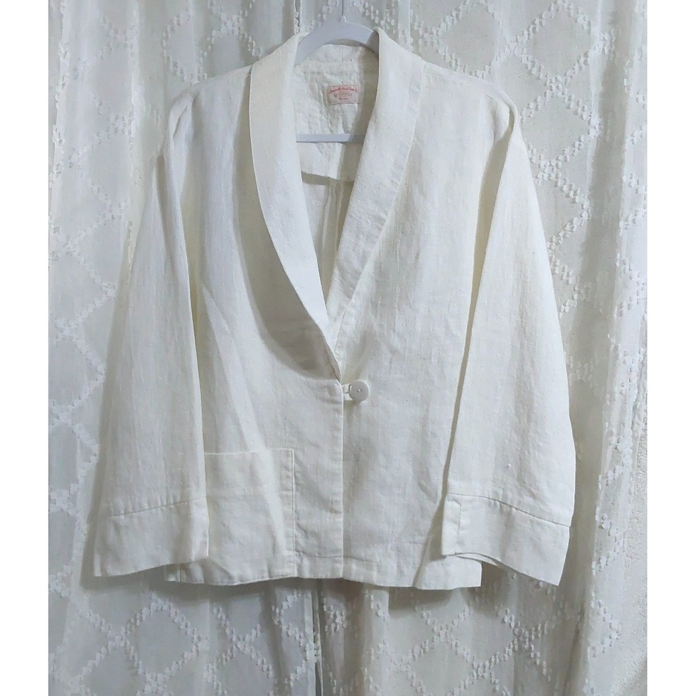 Specially Hand Made By Karen White Linen Shawl Collar Blazer Jacket Large